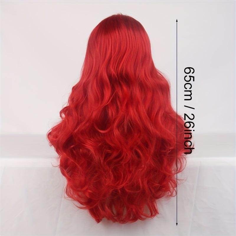 Red Long Curly Synthetic Wig Heat Resistant Halloween Cosplay Party