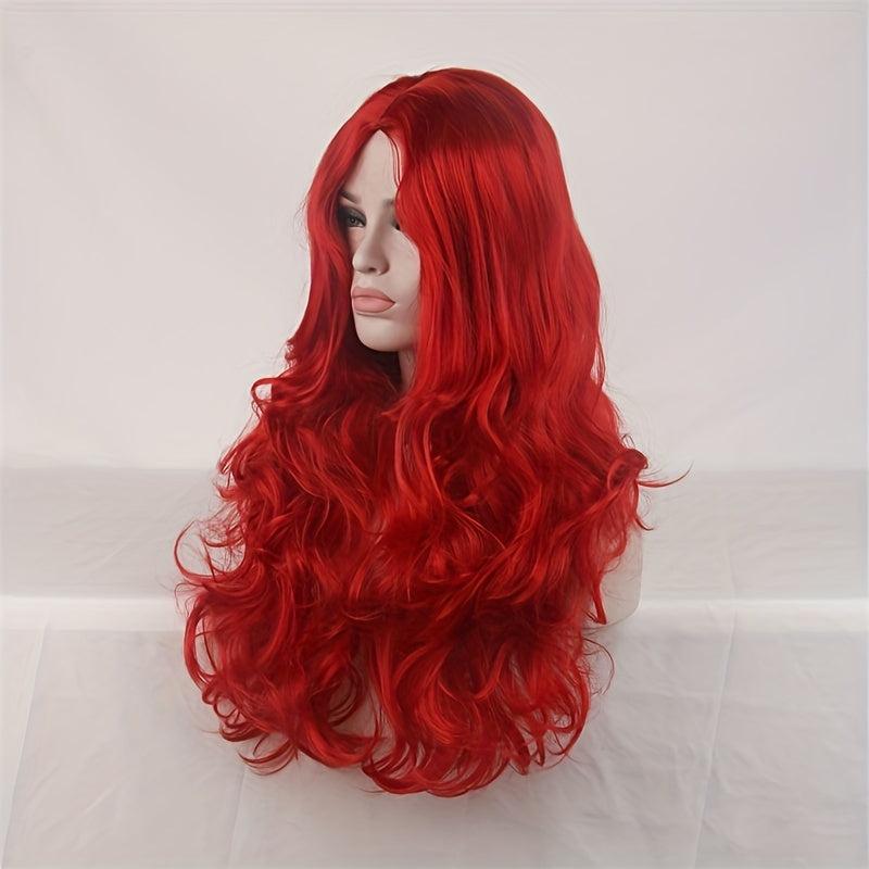 Red Long Curly Synthetic Wig Heat Resistant Halloween Cosplay Party