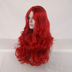 Red Long Curly Synthetic Wig Heat Resistant Halloween Cosplay Party