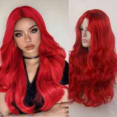Red Long Curly Synthetic Wig Heat Resistant Halloween Cosplay Party