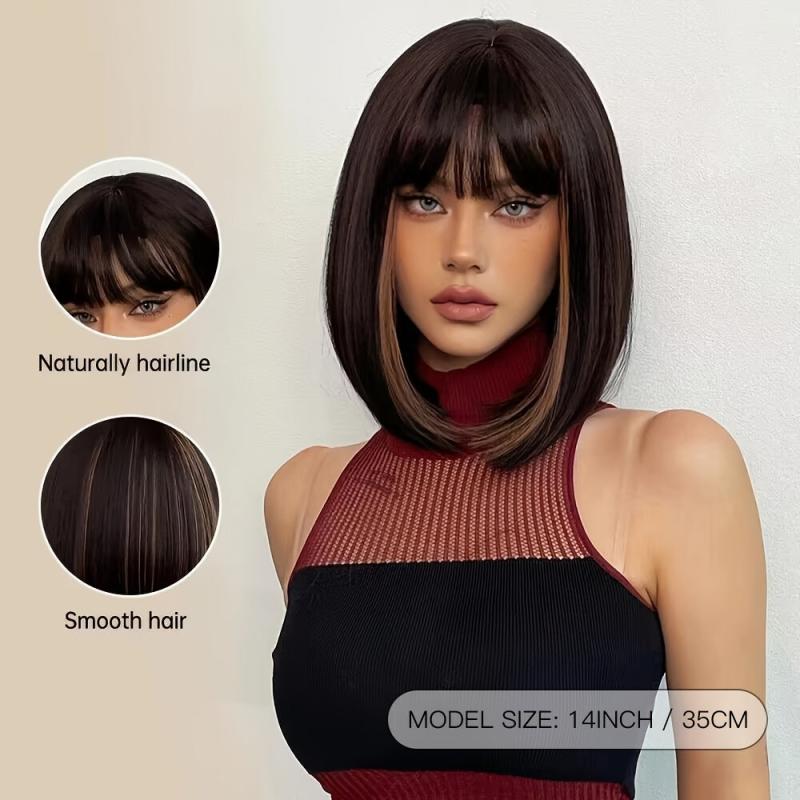 Short Straight Bob Cut Synthetic Wig for Daily Use and Party