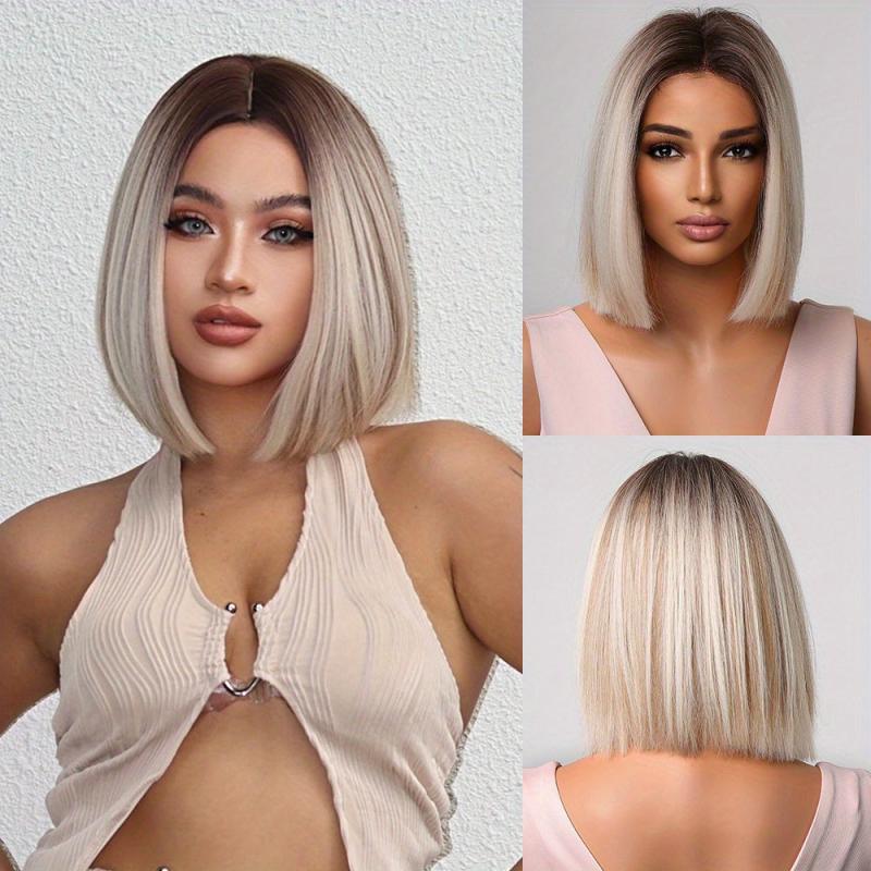 Short Straight Bob Cut Synthetic Wig for Daily Use and Party