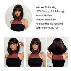 Short Straight Bob Cut Synthetic Wig for Daily Use and Party