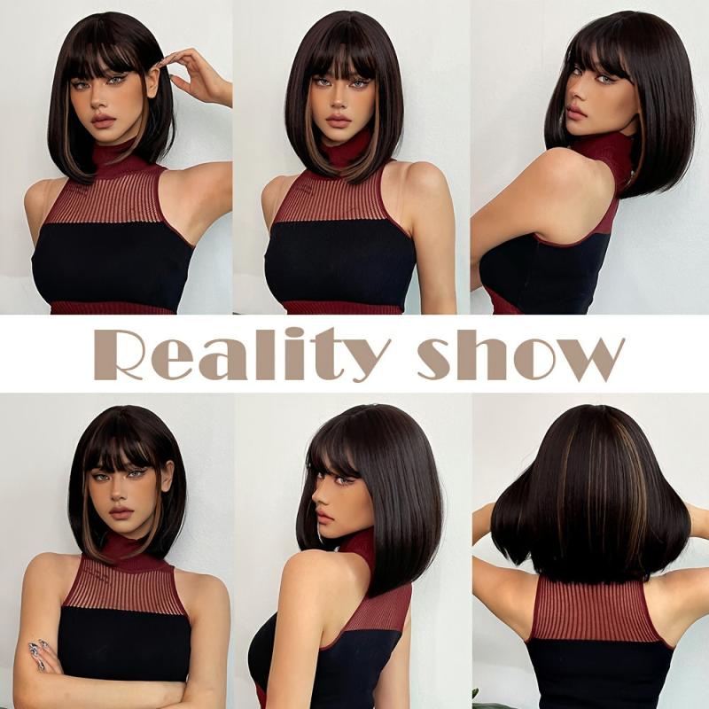 Short Straight Bob Cut Synthetic Wig for Daily Use and Party
