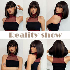 Short Straight Bob Cut Synthetic Wig for Daily Use and Party