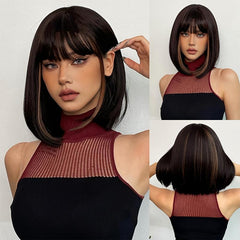 Short Straight Bob Cut Synthetic Wig for Daily Use and Party