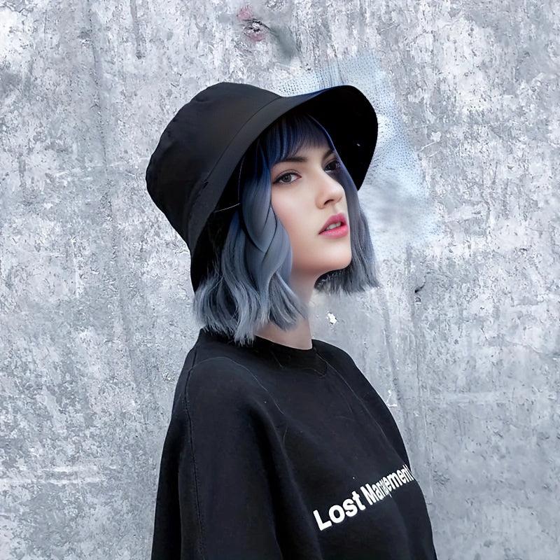 30-48 cm Bob Curly Wavy Hair Wig with Fisherman Hat Attached