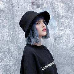 30-48 cm Bob Curly Wavy Hair Wig with Fisherman Hat Attached