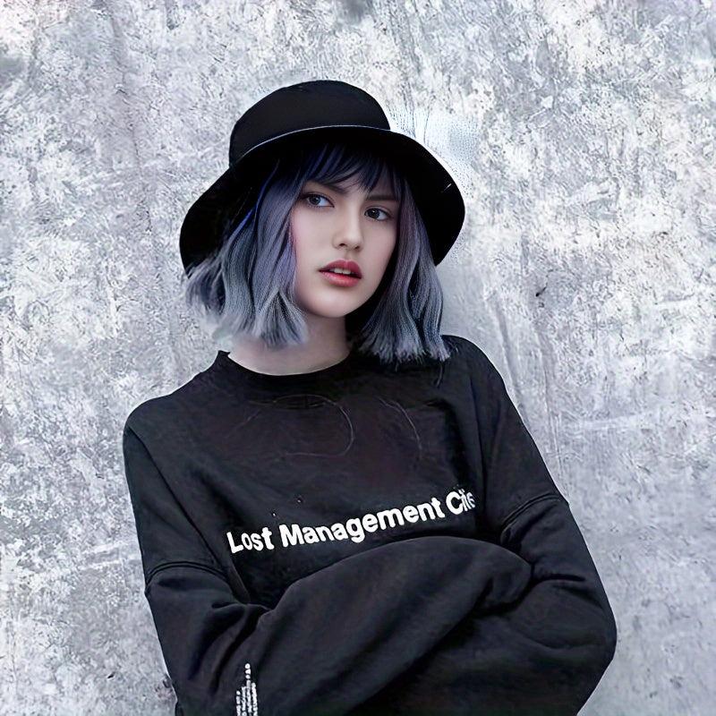30-48 cm Bob Curly Wavy Hair Wig with Fisherman Hat Attached