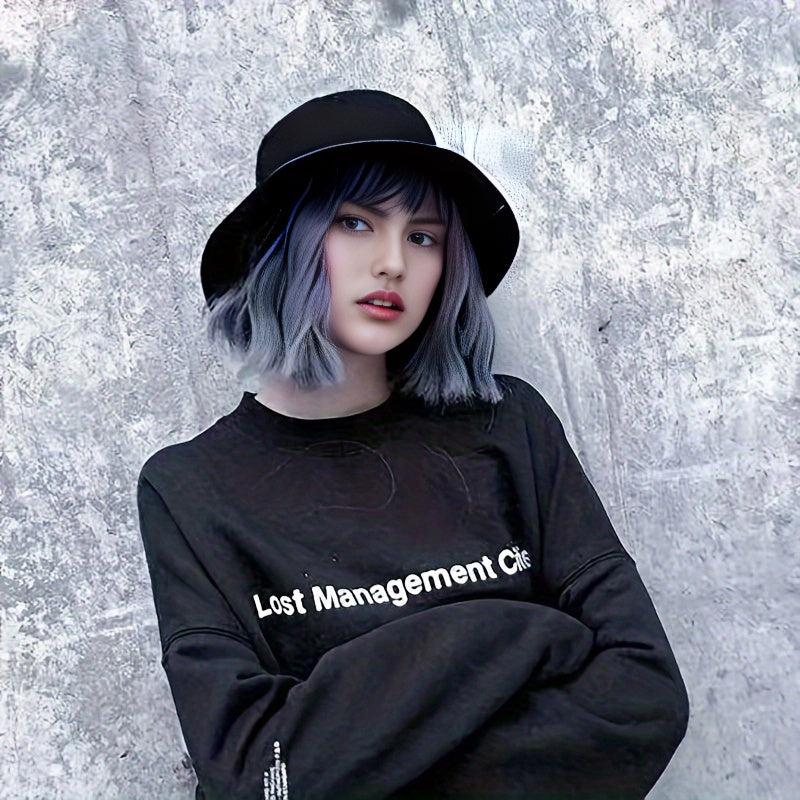 30-48 cm Bob Curly Wavy Hair Wig with Fisherman Hat Attached