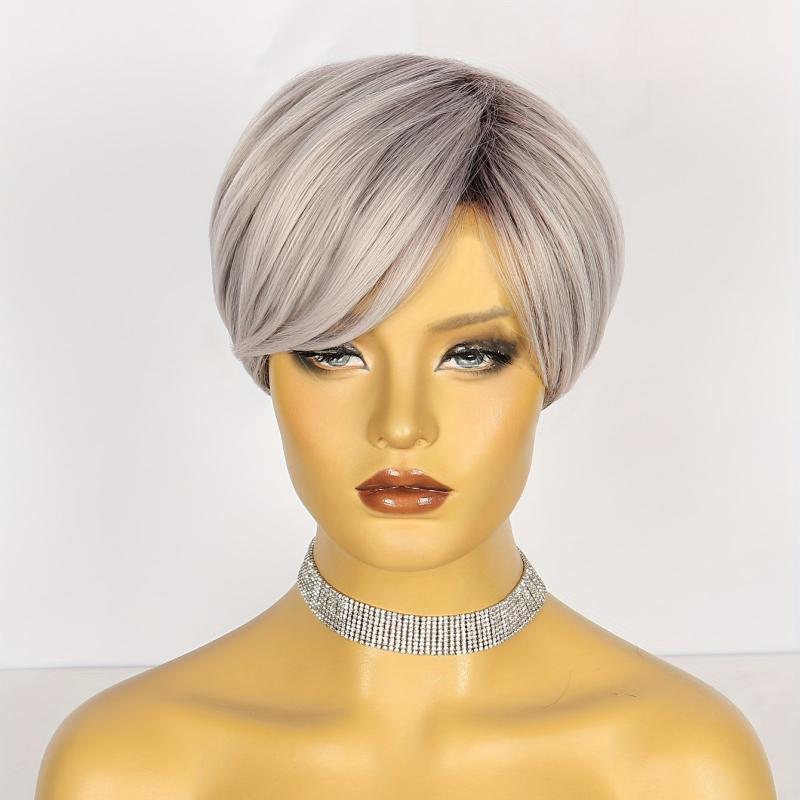 Short Straight Synthetic Wig With Bangs for Halloween Cosplay