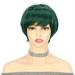 Short Straight Synthetic Wig With Bangs for Halloween Cosplay
