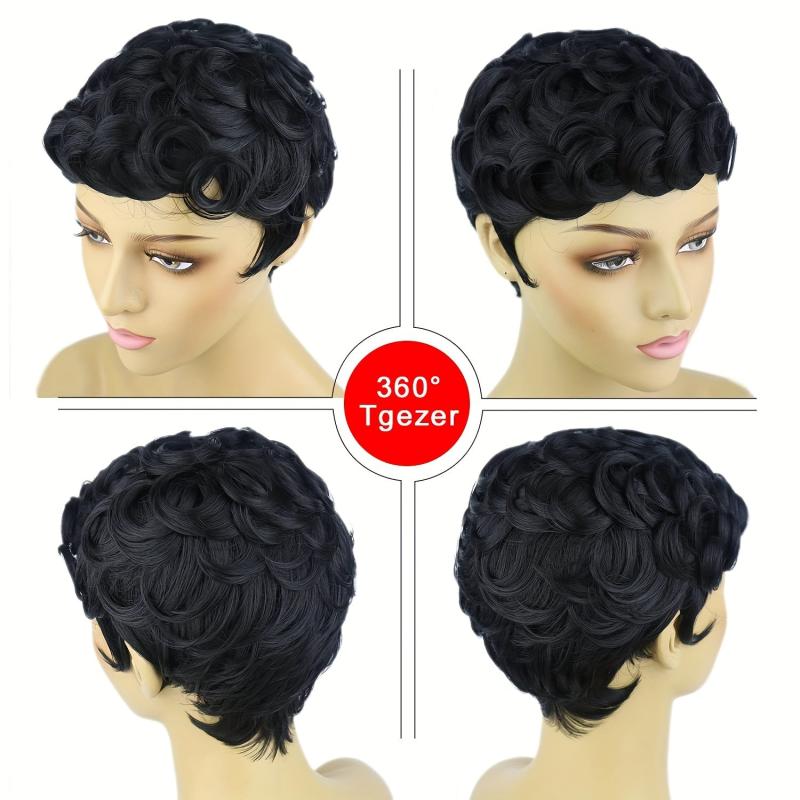 15 24 Cm Short Wavy Hair Wigs For Women Short Curly Pixie Cut Wigs With Bangs