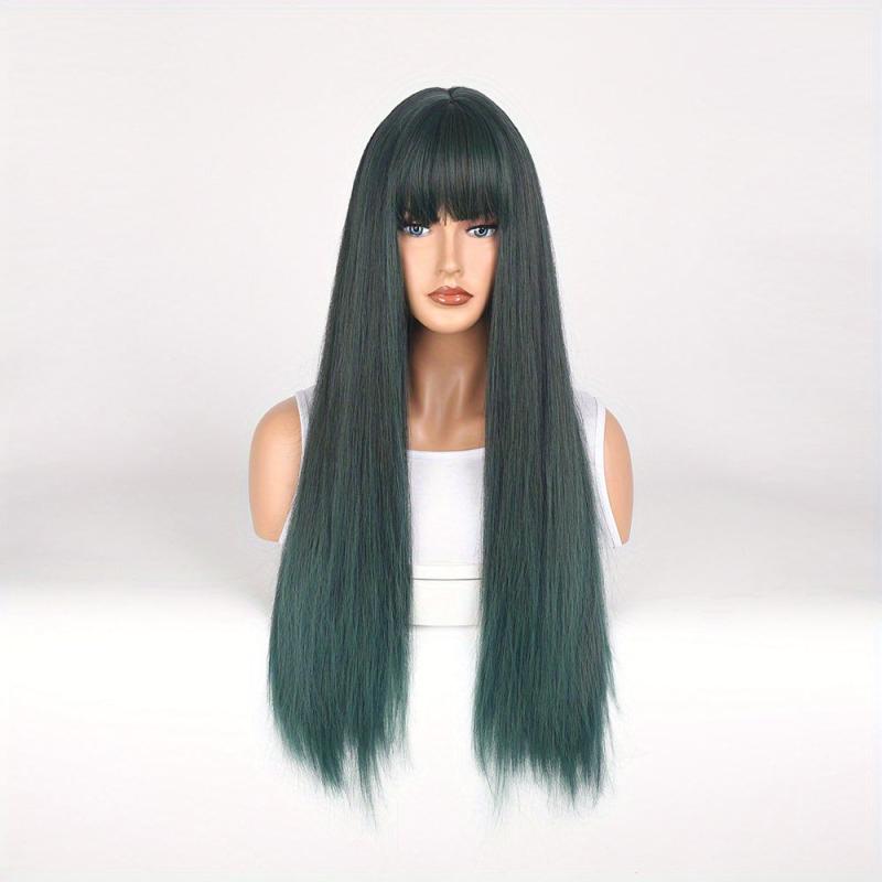 Long Straight Hair Wine red Wig With Bangs
