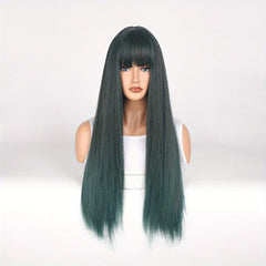 Long Straight Hair Wine red Wig With Bangs