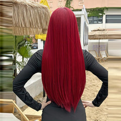 Long Straight Hair Wine red Wig With Bangs