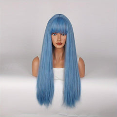 Long Straight Hair Wine red Wig With Bangs