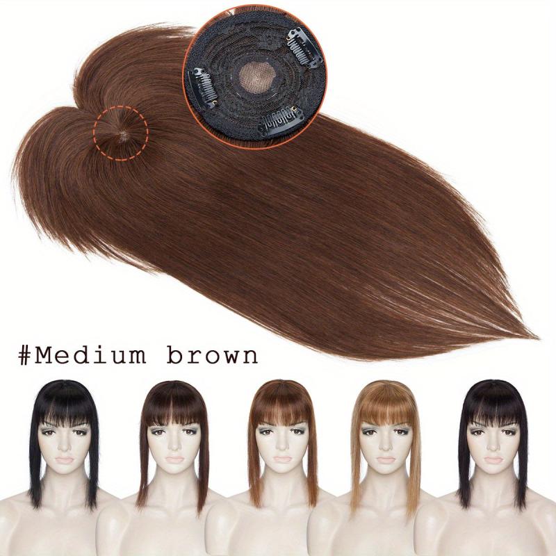 Human Hair Topper with Bangs 100% Real Human Hair for Thinning Loss Hair