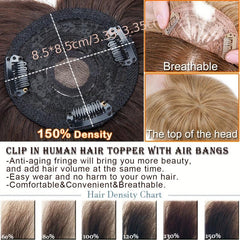 Human Hair Topper with Bangs 100% Real Human Hair for Thinning Loss Hair