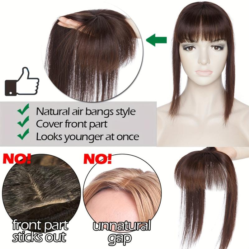 Human Hair Topper with Bangs 100% Real Human Hair for Thinning Loss Hair