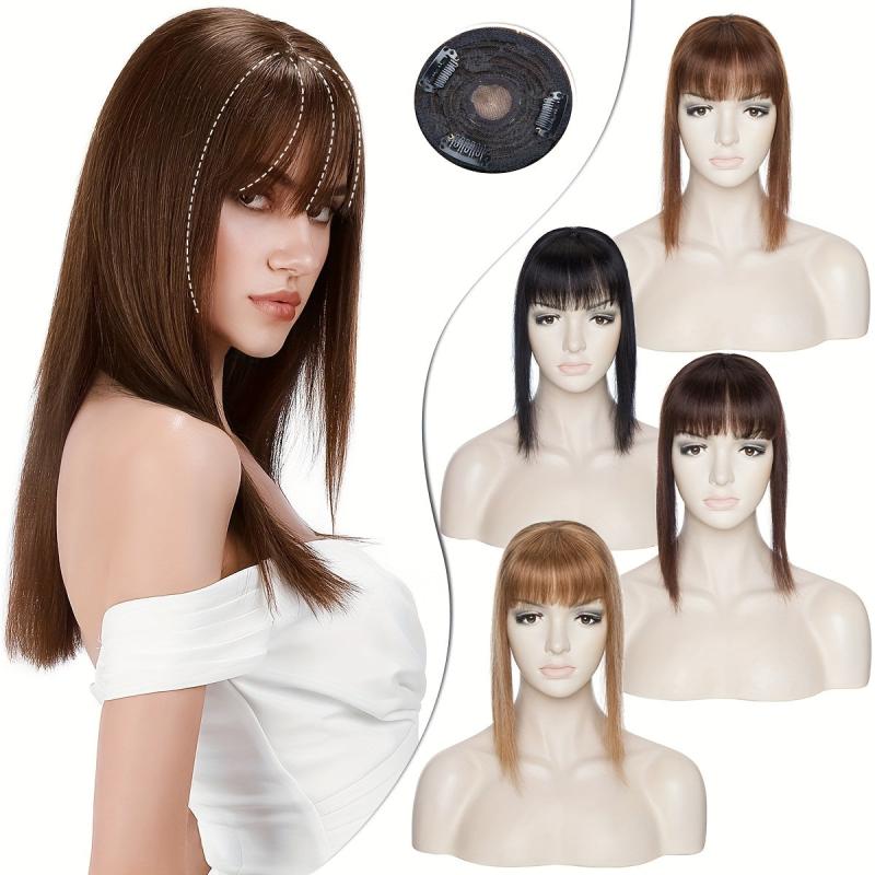 Human Hair Topper with Bangs 100% Real Human Hair for Thinning Loss Hair