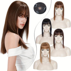 Human Hair Topper with Bangs 100% Real Human Hair for Thinning Loss Hair
