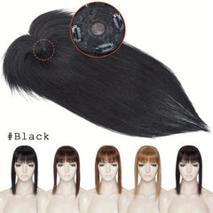 Human Hair Topper with Bangs 100% Real Human Hair for Thinning Loss Hair
