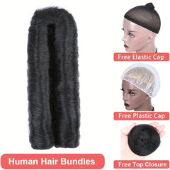 Brazilian Short Human Hair Extensions 28PCS Bundle Pack with Closure