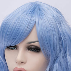 Pink Wavy Synthetic Wig Short Bob Bangs Curly Shoulder Length Cosplay Daily Wig