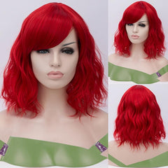 Pink Wavy Synthetic Wig Short Bob Bangs Curly Shoulder Length Cosplay Daily Wig
