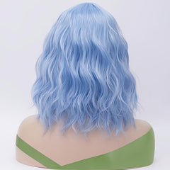 Pink Wavy Synthetic Wig Short Bob Bangs Curly Shoulder Length Cosplay Daily Wig
