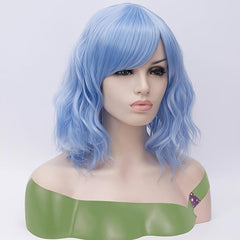 Pink Wavy Synthetic Wig Short Bob Bangs Curly Shoulder Length Cosplay Daily Wig
