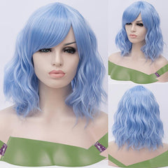 Pink Wavy Synthetic Wig Short Bob Bangs Curly Shoulder Length Cosplay Daily Wig