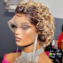 Short Curly Bob Wigs 150 Density Lace Front Wig