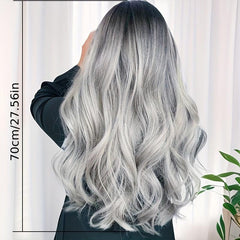Long Wavy Synthetic Wig Dark Roots Daily Use