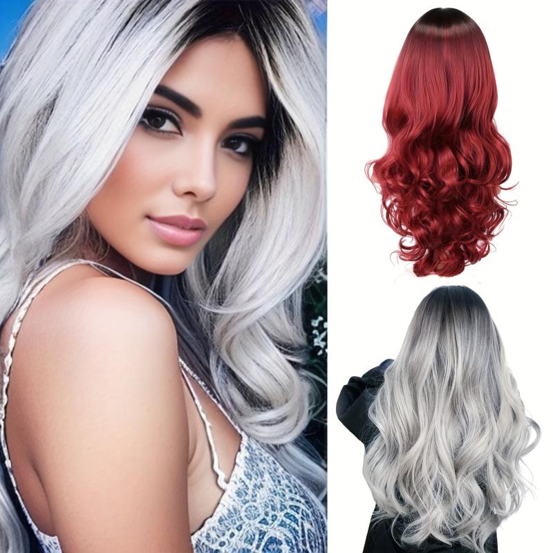 Long Wavy Synthetic Wig Dark Roots Daily Use