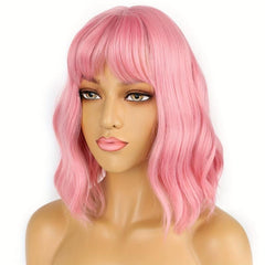 Short Wavy Bob Wig with Bangs Colorful Costume Wigs
