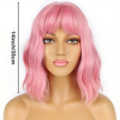 Short Wavy Bob Wig with Bangs Colorful Costume Wigs
