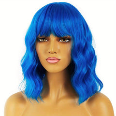 Short Wavy Bob Wig with Bangs Colorful Costume Wigs