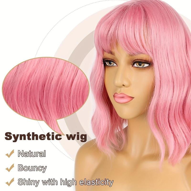 Short Wavy Bob Wig with Bangs Colorful Costume Wigs