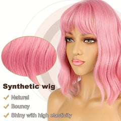 Short Wavy Bob Wig with Bangs Colorful Costume Wigs