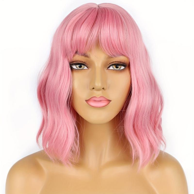 Short Wavy Bob Wig with Bangs Colorful Costume Wigs