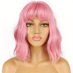 Short Wavy Bob Wig with Bangs Colorful Costume Wigs