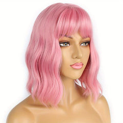 Short Wavy Bob Wig with Bangs Colorful Costume Wigs