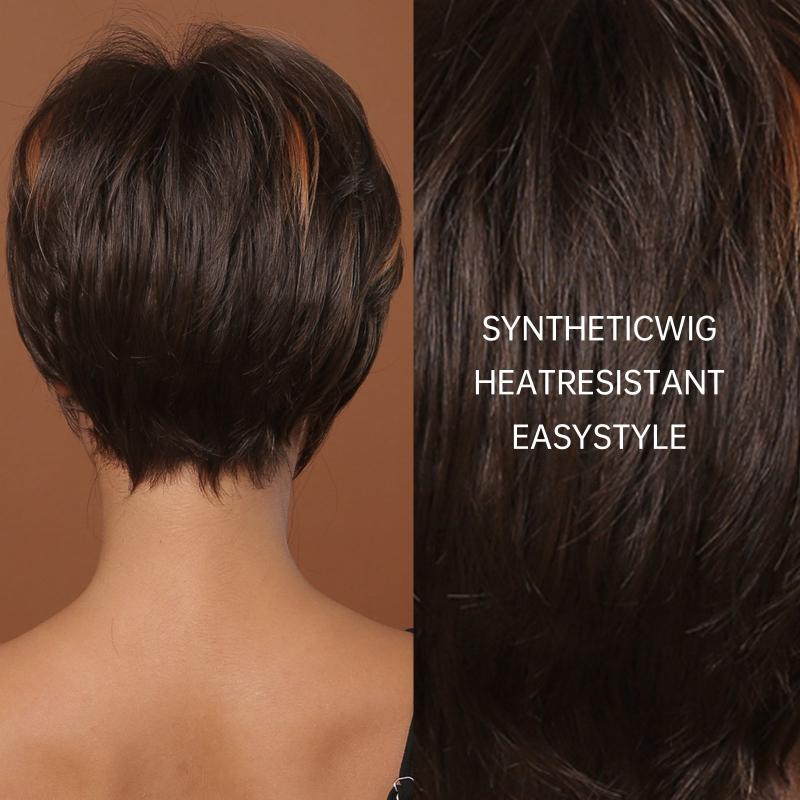 Brown and Blonde Short Bob Wig with Bangs Natural Hair Cosplay Wig