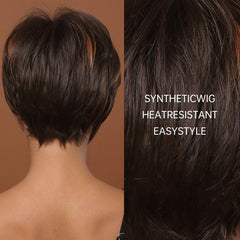Brown and Blonde Short Bob Wig with Bangs Natural Hair Cosplay Wig