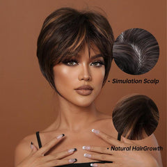 Brown and Blonde Short Bob Wig with Bangs Natural Hair Cosplay Wig
