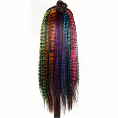 72 Cm Feather Print Clip On Hair Extensions Synthetic Straight