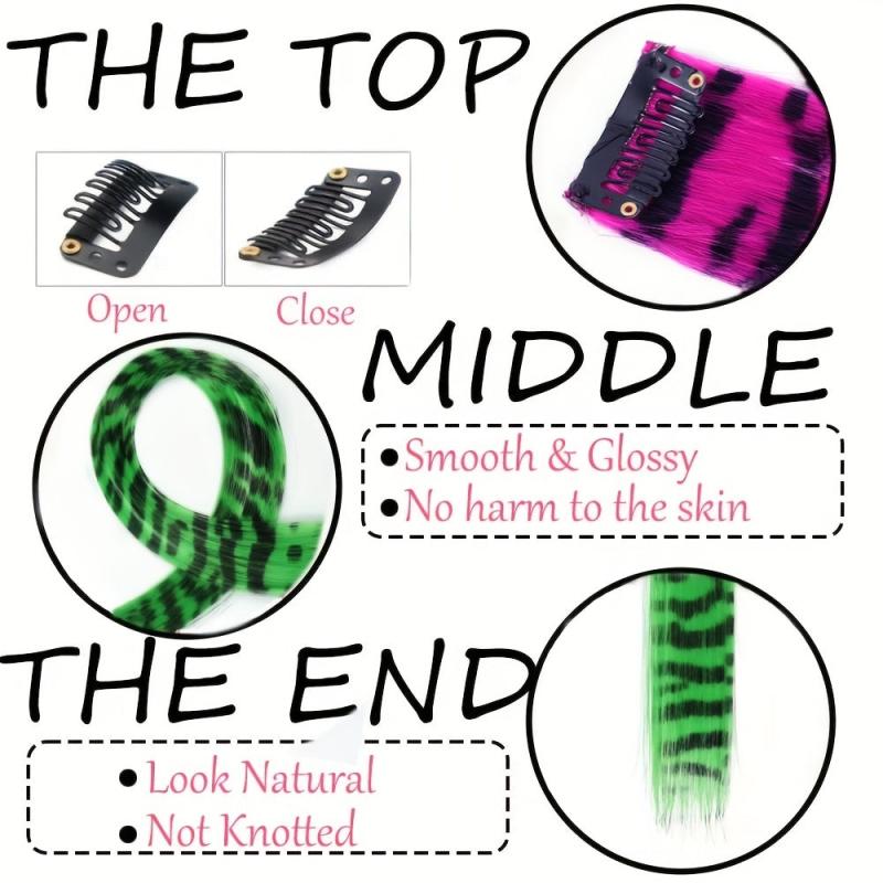 72 Cm Feather Print Clip On Hair Extensions Synthetic Straight