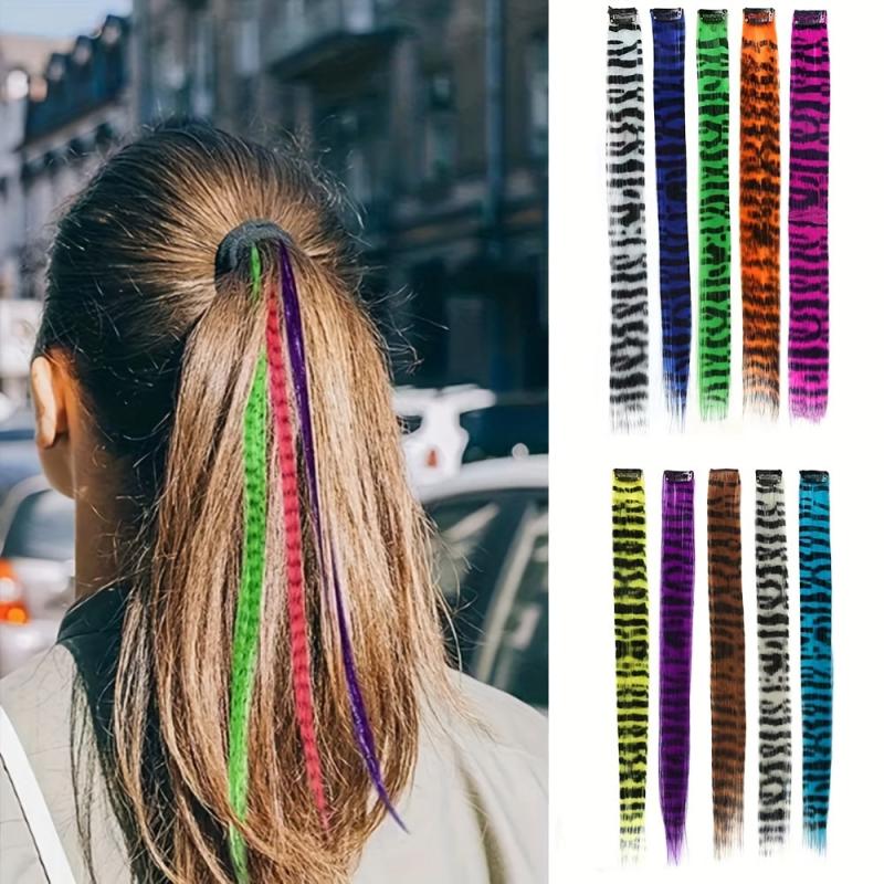 72 Cm Feather Print Clip On Hair Extensions Synthetic Straight